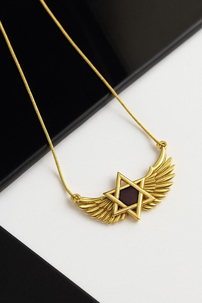 שרשרת כנפיים מעוצבת בשיבוץ לוחית עם חריטה של כל התנ״ך ממוזער, בטכנולוגיית ננו חדשנית