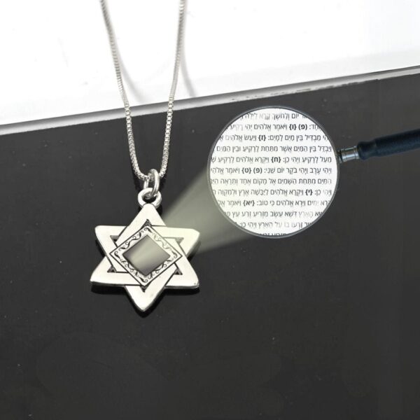 שרשרת כסף מגן דוד בשילוב ננו תנך