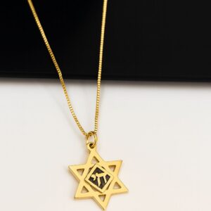 שרשרת מגן דוד עם חי משובץ עם ננו תנ”ך